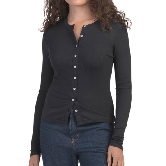 GOLDIE TEE Modal Ribbed Cardigan - Black - Picture 2 of 4